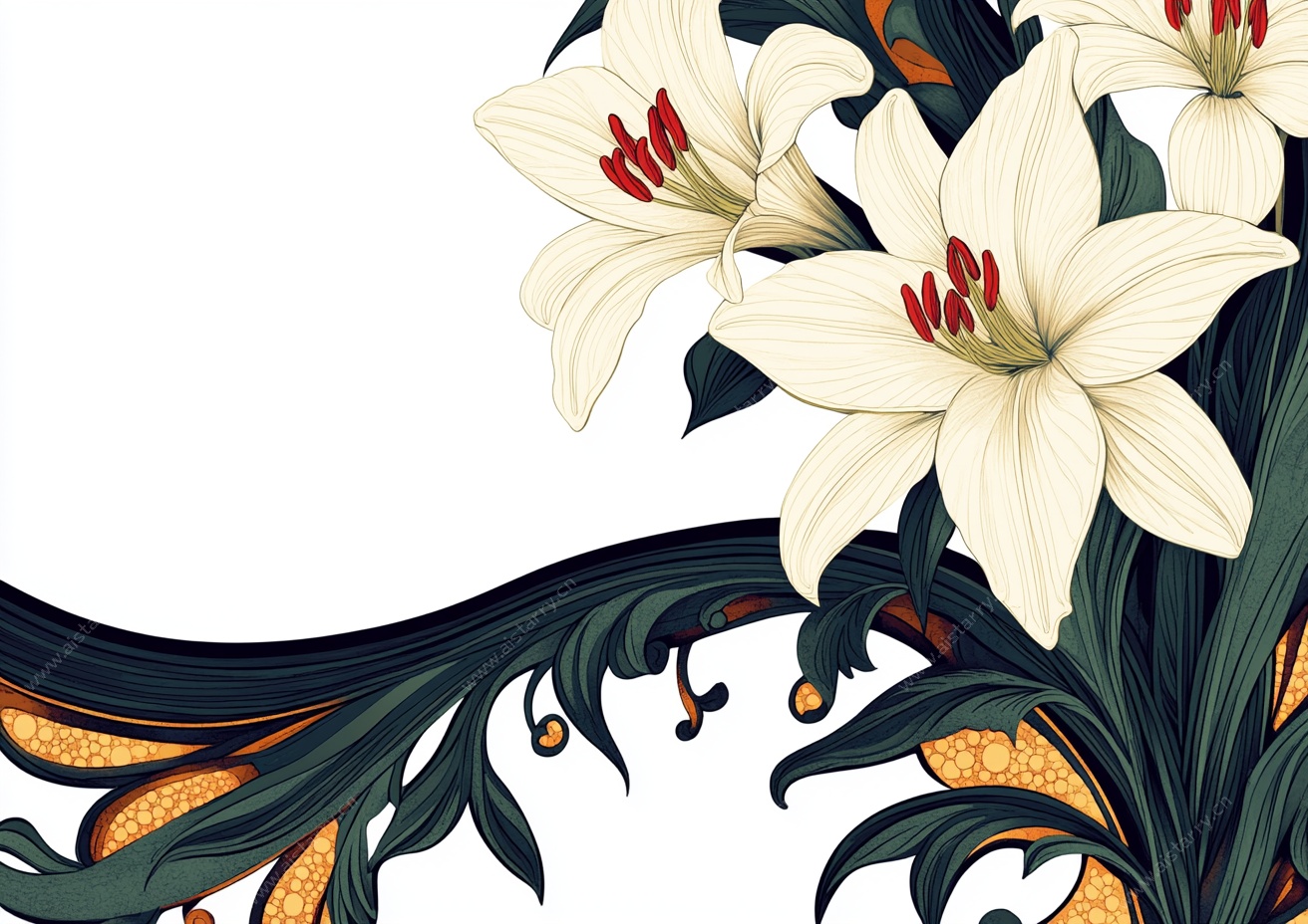 复古风百合花装饰插画