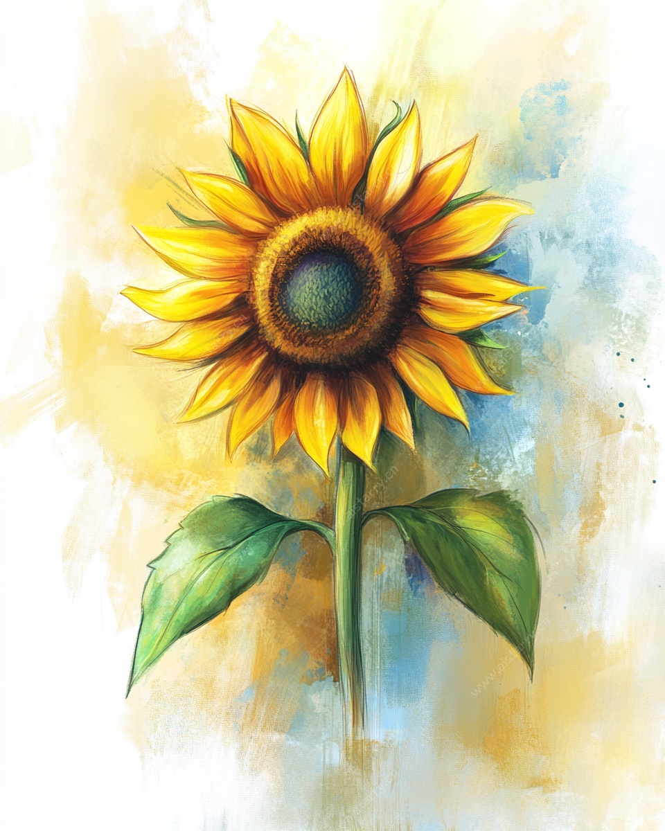水彩风向日葵插画