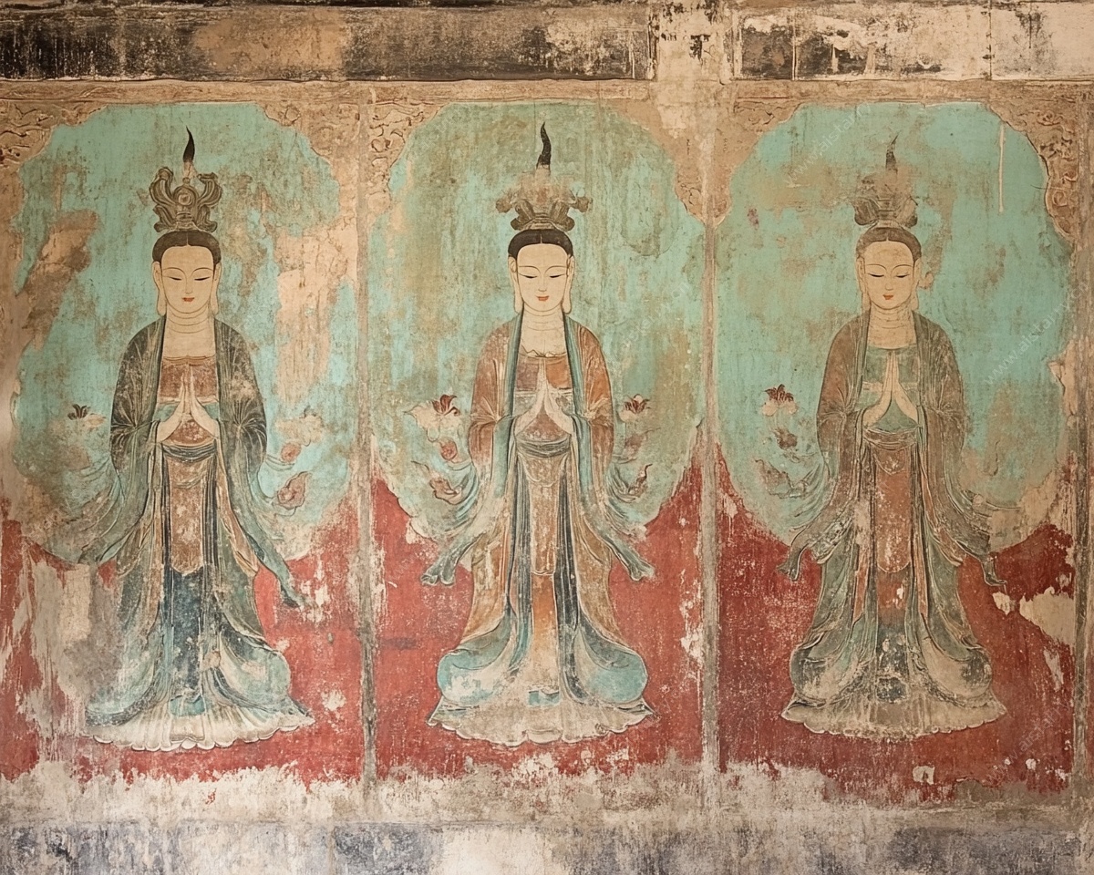 古代三尊佛像壁画