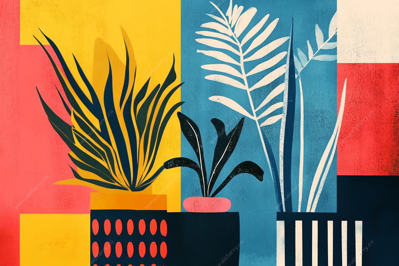 抽象植物盆栽插画
