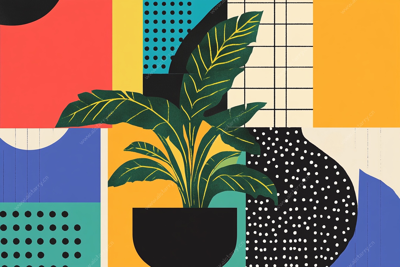 几何风盆栽插画