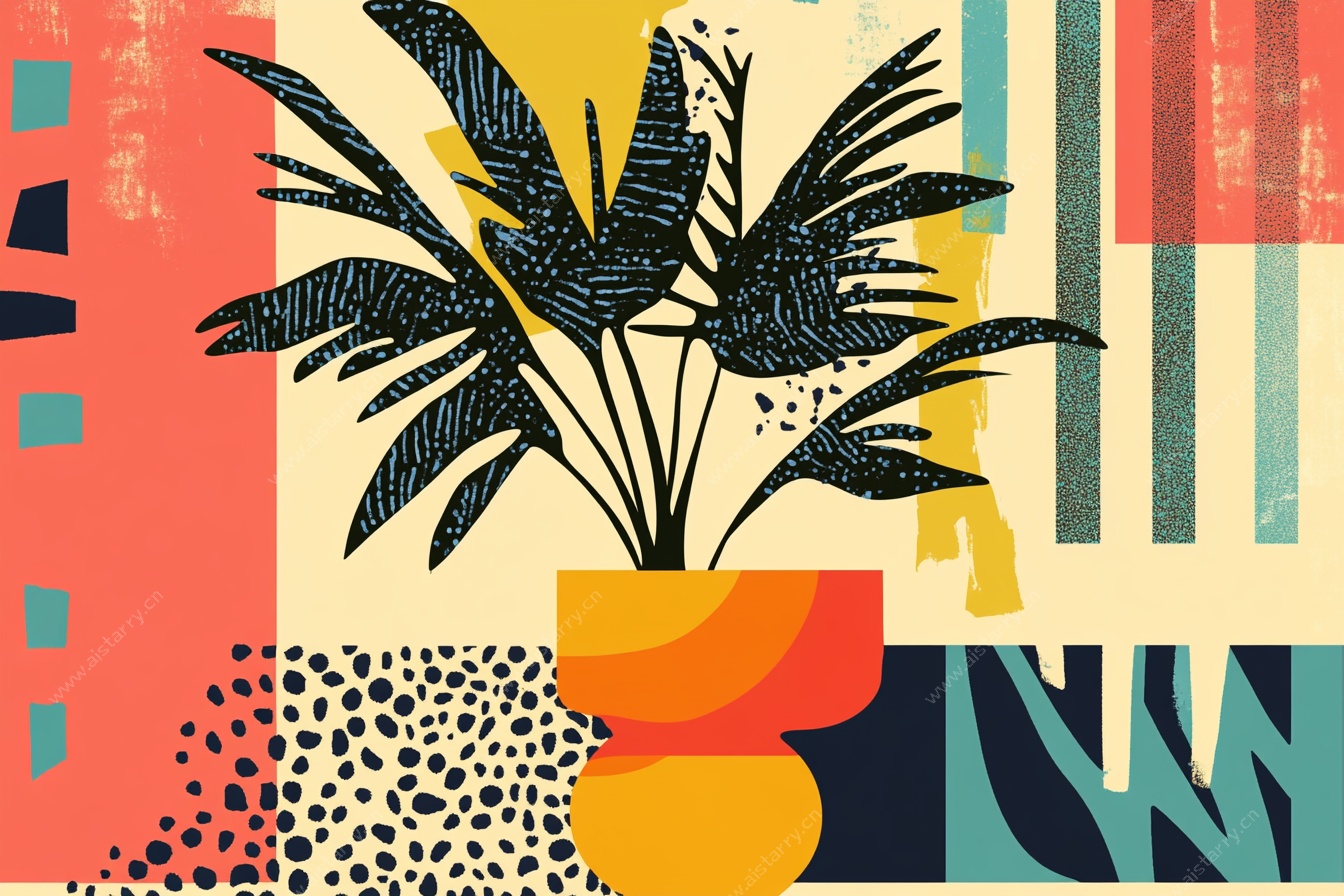 抽象风盆栽插画