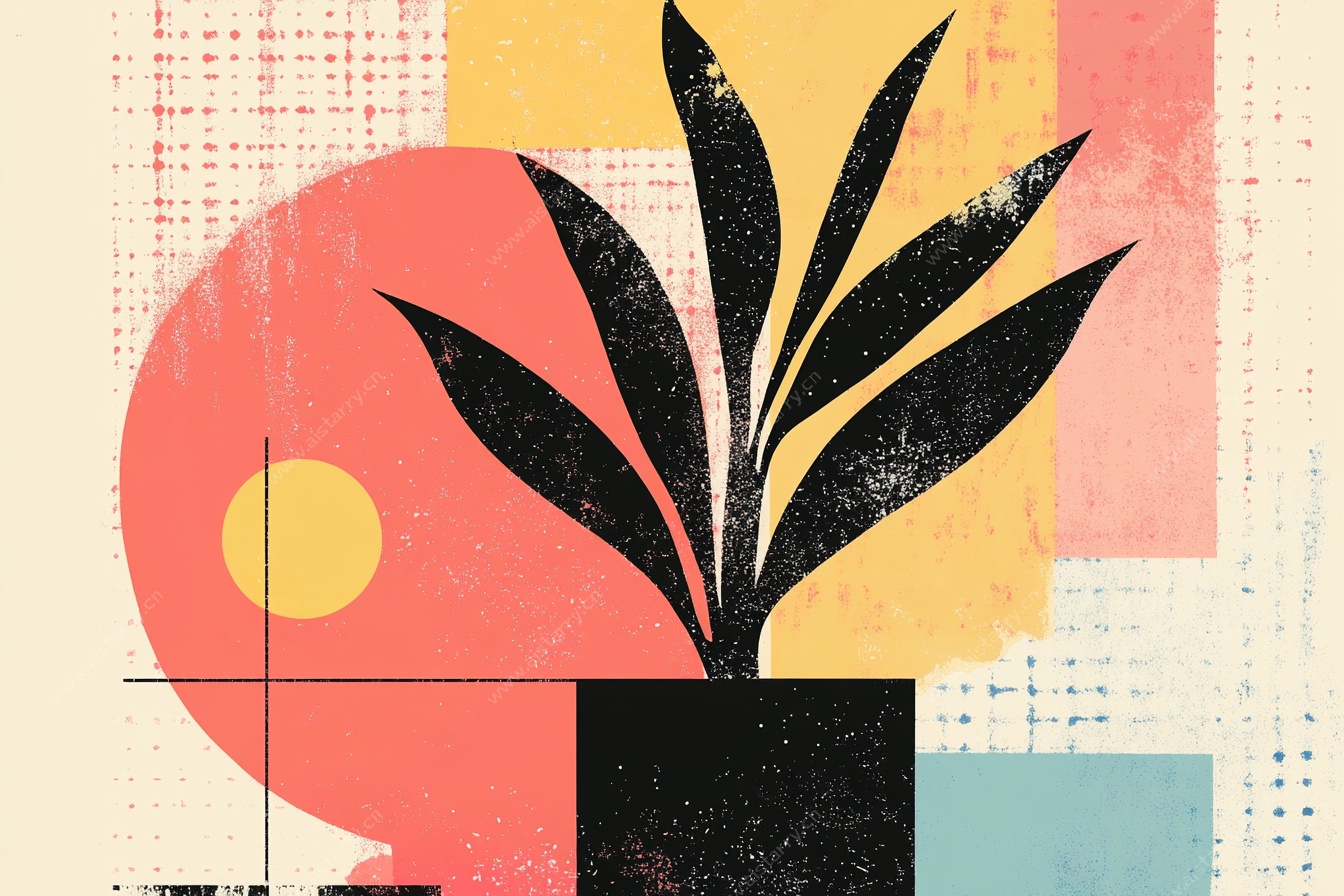 几何风格植物插画图案