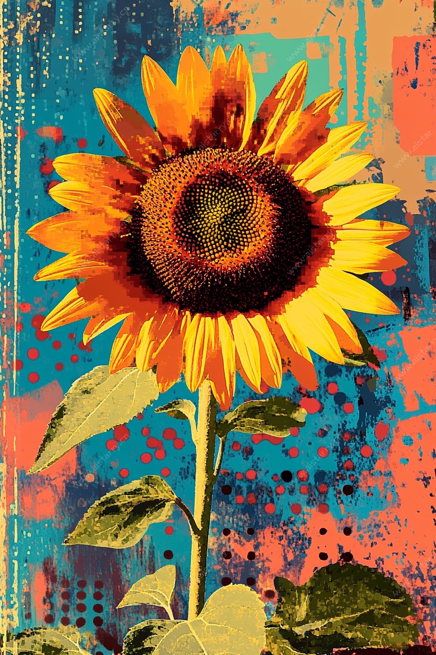 复古风向日葵艺术插画