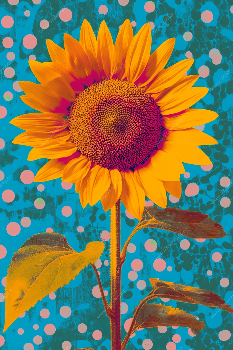 波点背景的向日葵插画