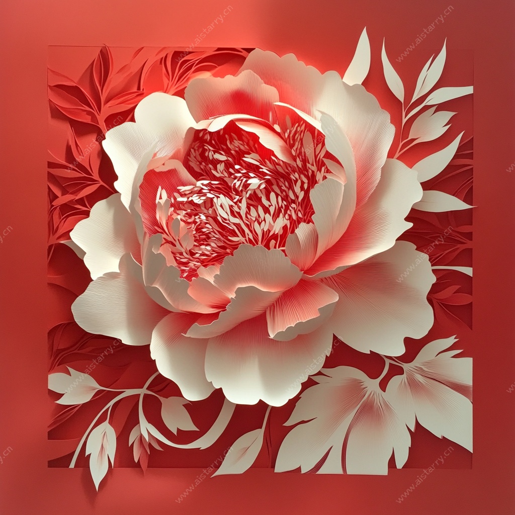 立体剪纸风盛开牡丹花图