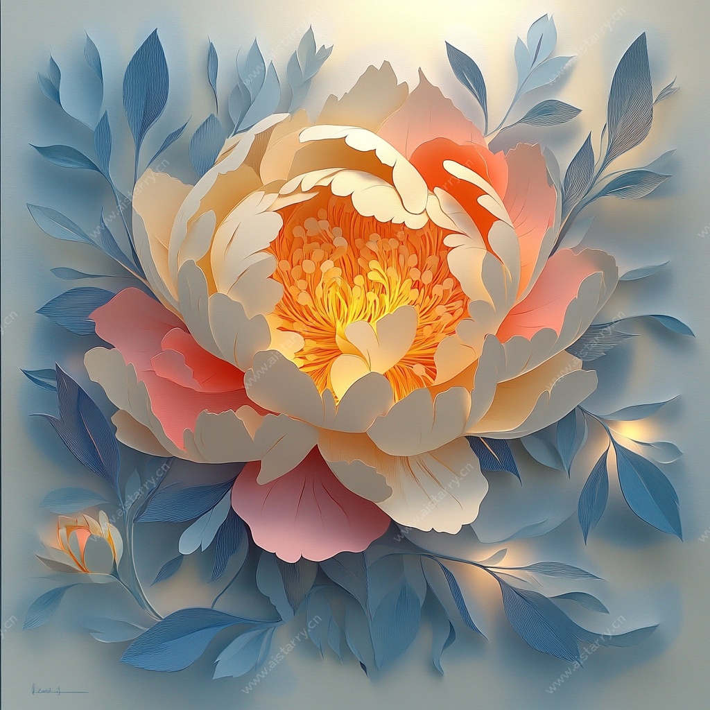 立体剪纸风盛开的牡丹花