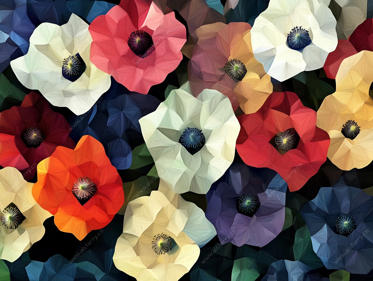 多彩几何风花卉图案