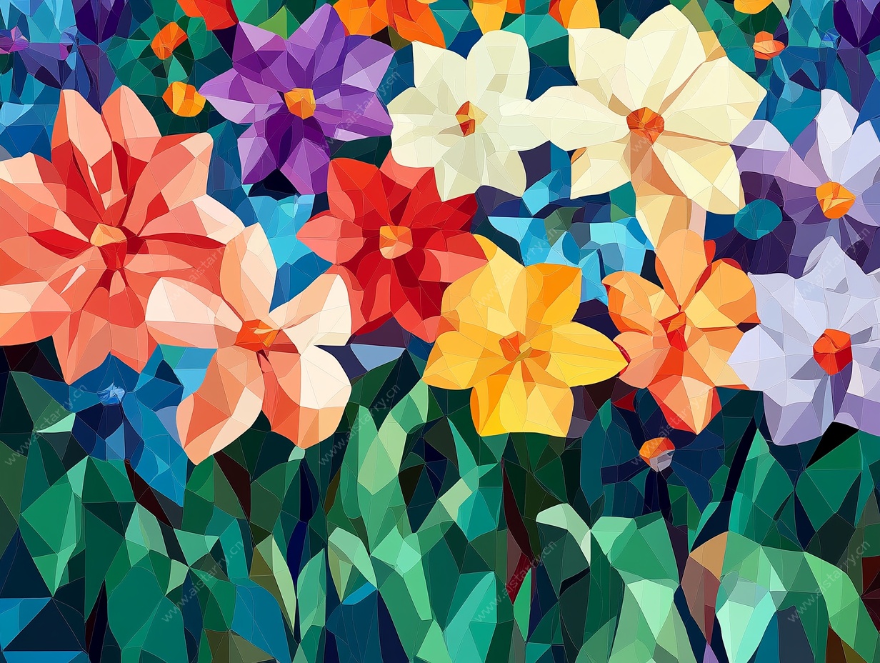 多彩低多边形花卉图案