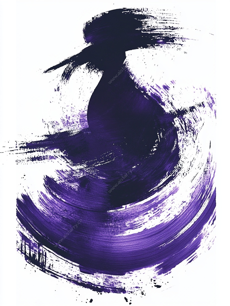 紫色墨韵飞鸟抽象画
