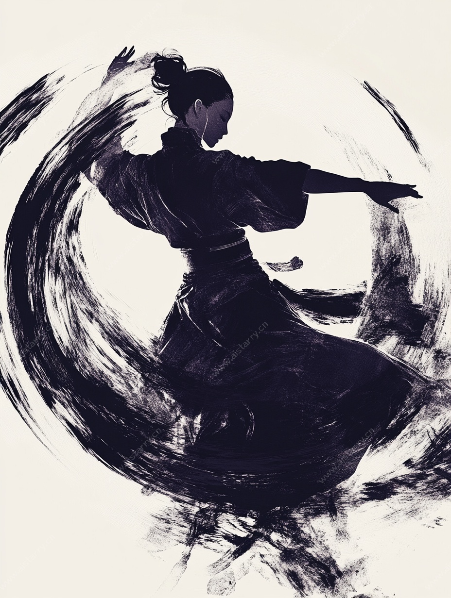 水墨风格武术舞者剪影