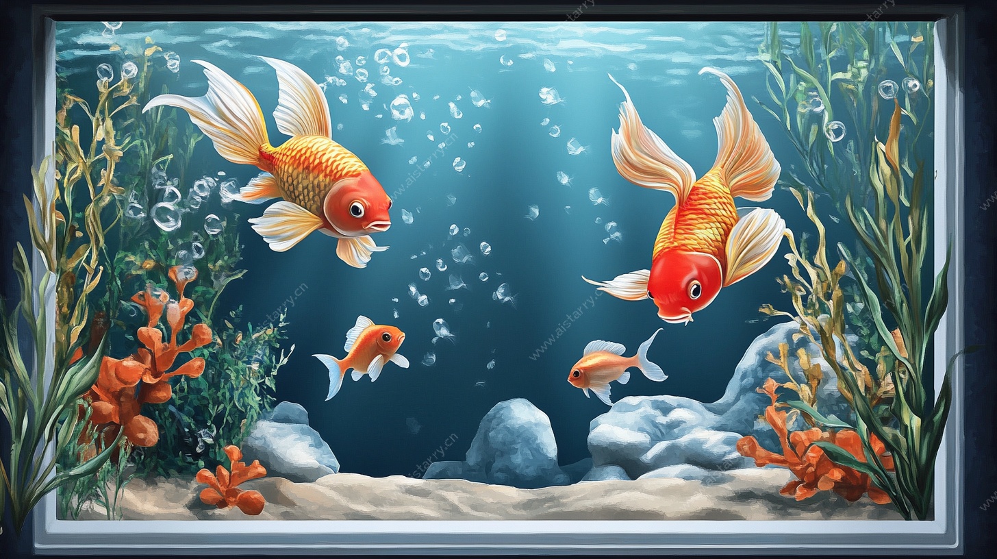 梦幻金鱼水族箱插画