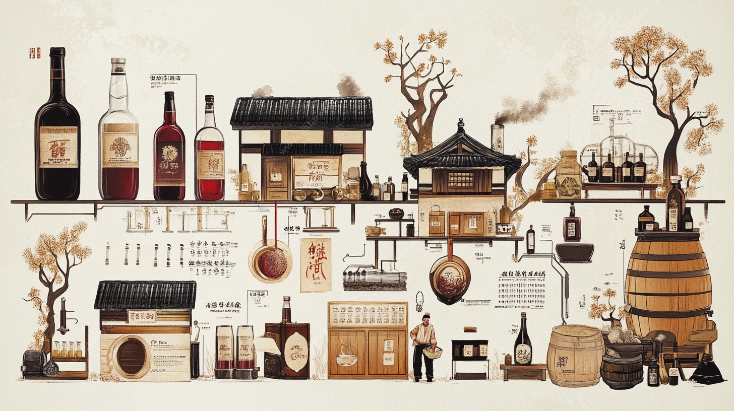 中式酒文化插画展示