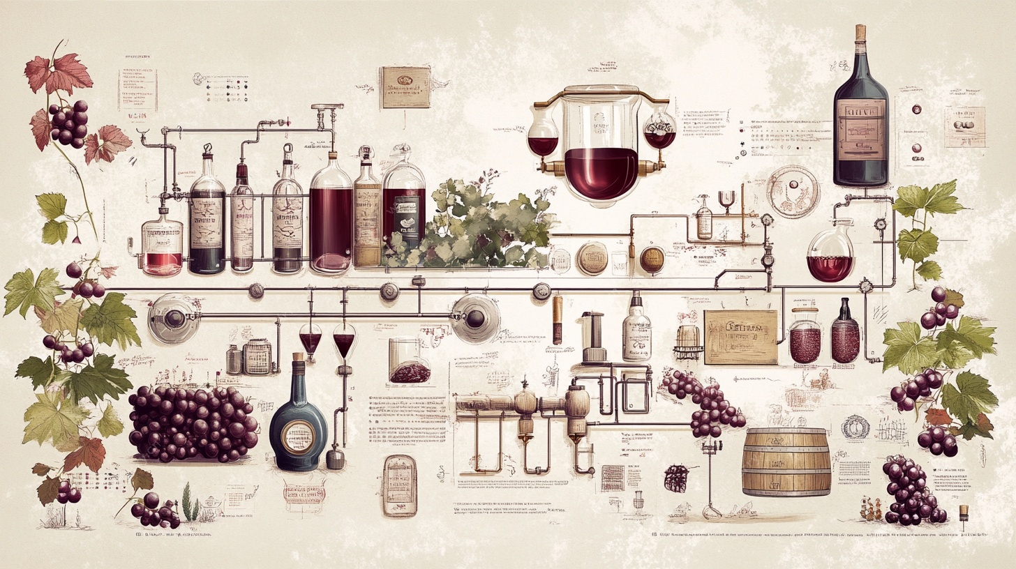 葡萄酒酿造过程插画图