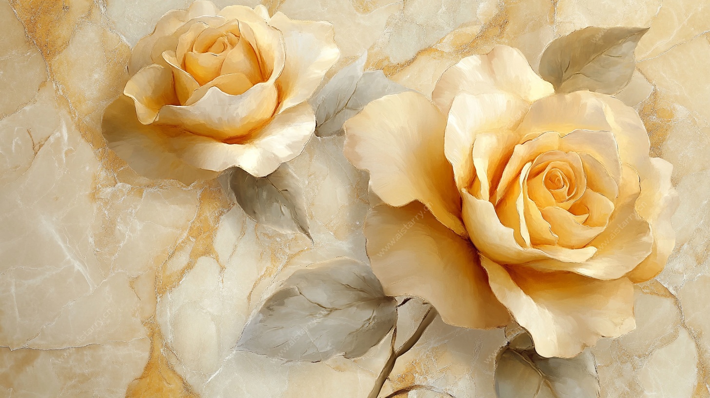 米黄色双玫瑰装饰画