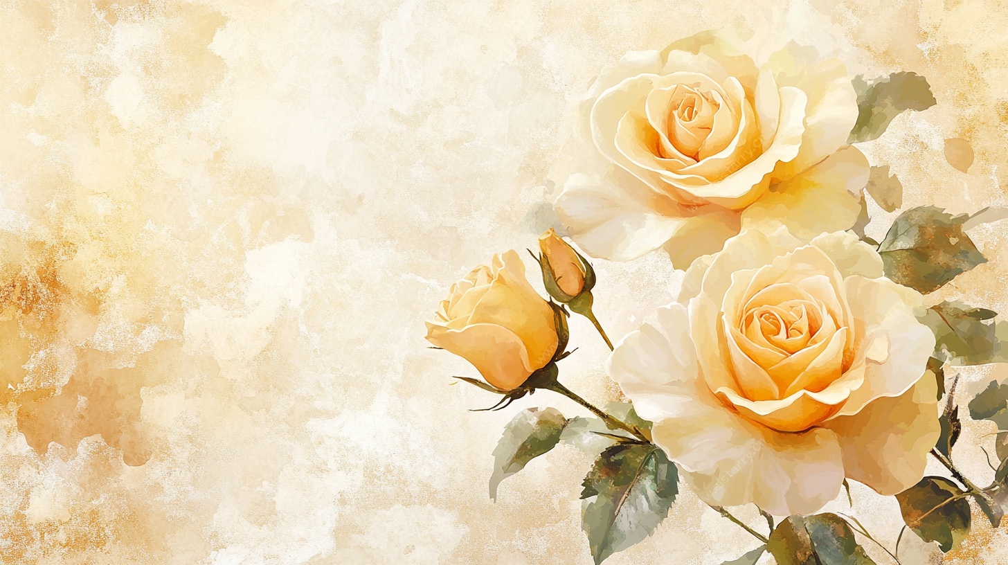 淡黄色玫瑰浪漫花卉图