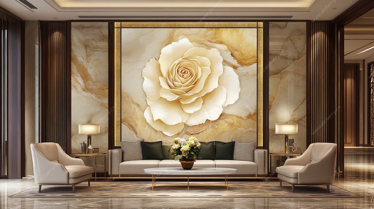 奢华客厅的玫瑰艺术壁画