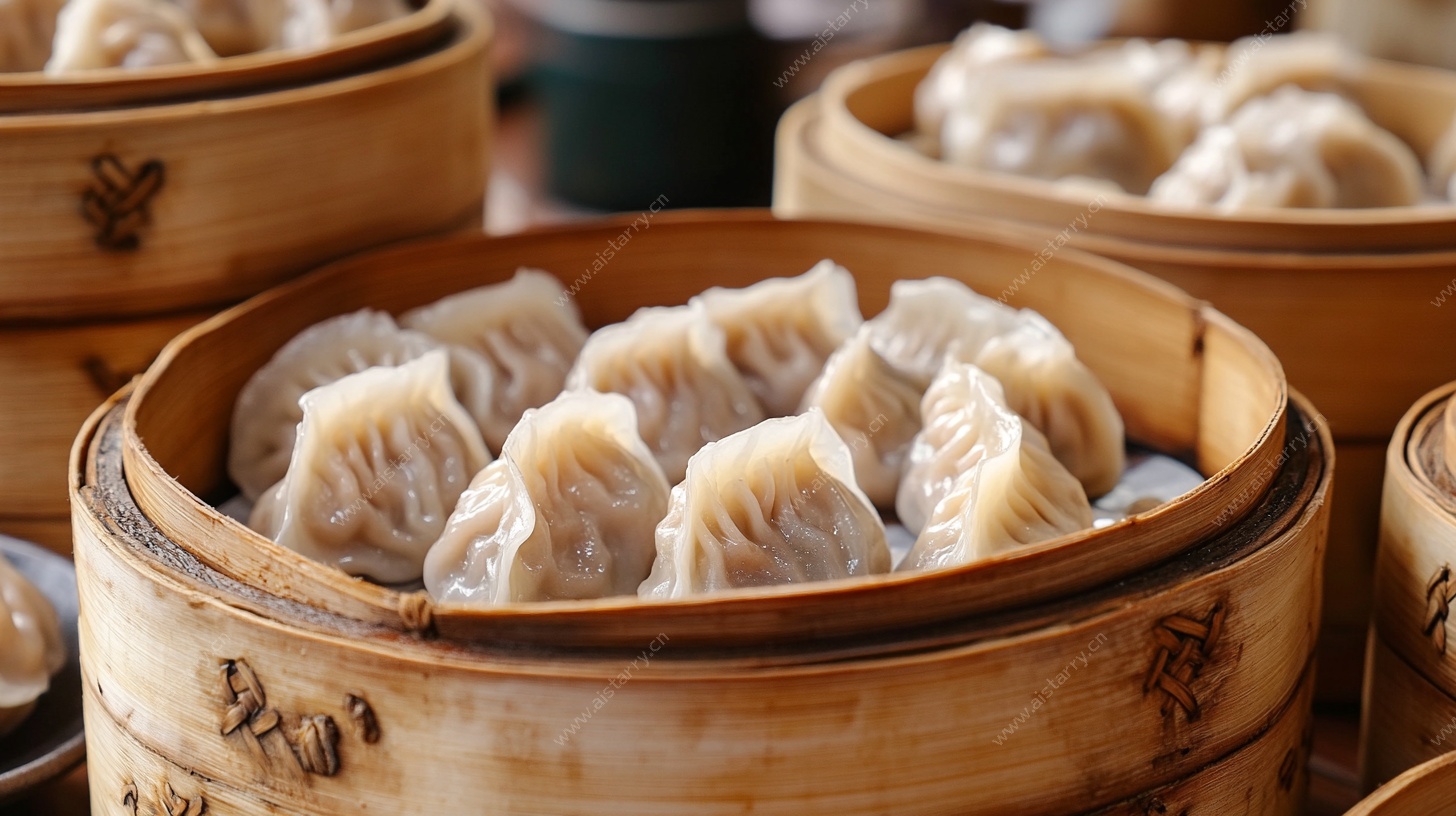 竹笼蒸饺 中式美食特写