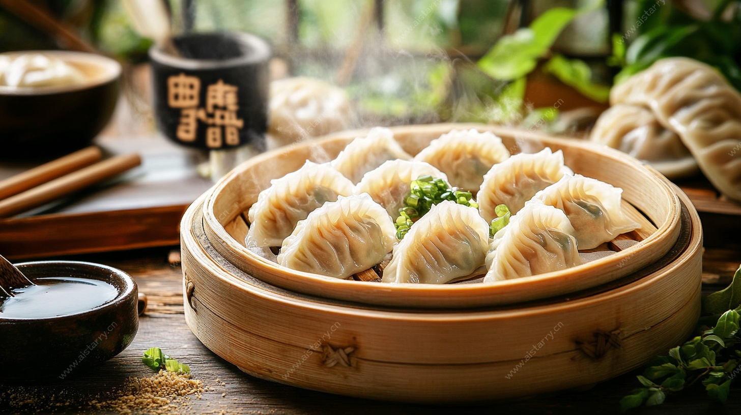 竹笼蒸饺 中式美食特写