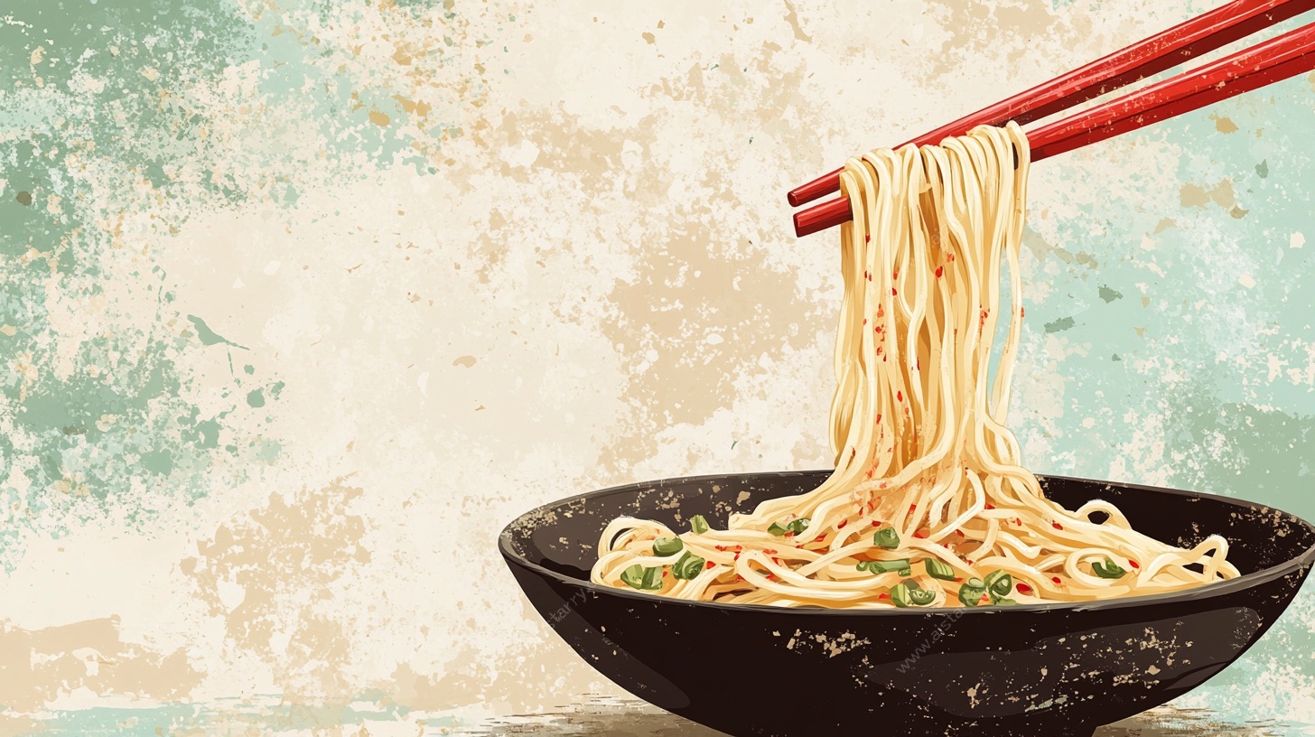复古风筷子夹起的面条