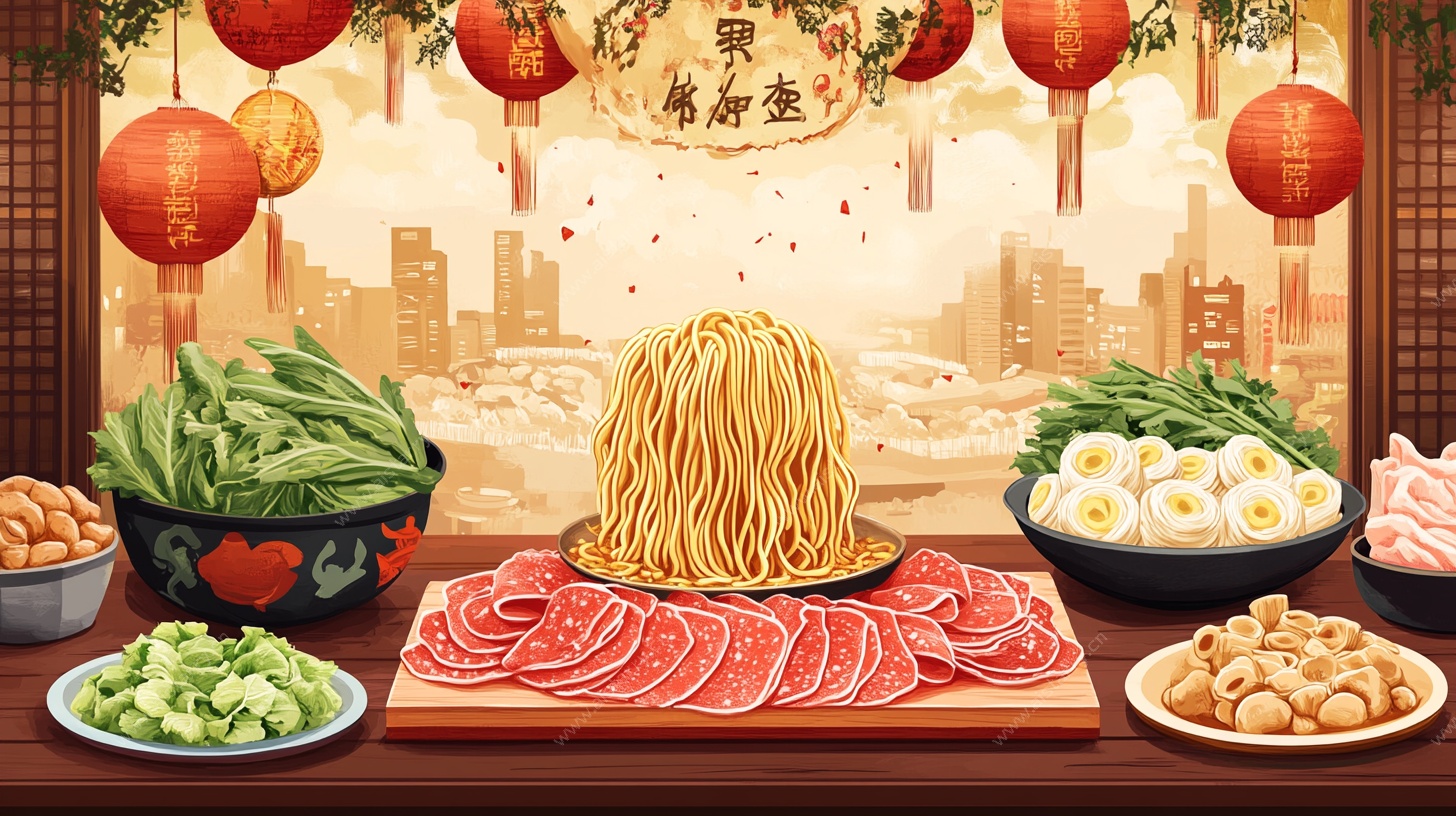 中式丰盛面食火锅食材图
