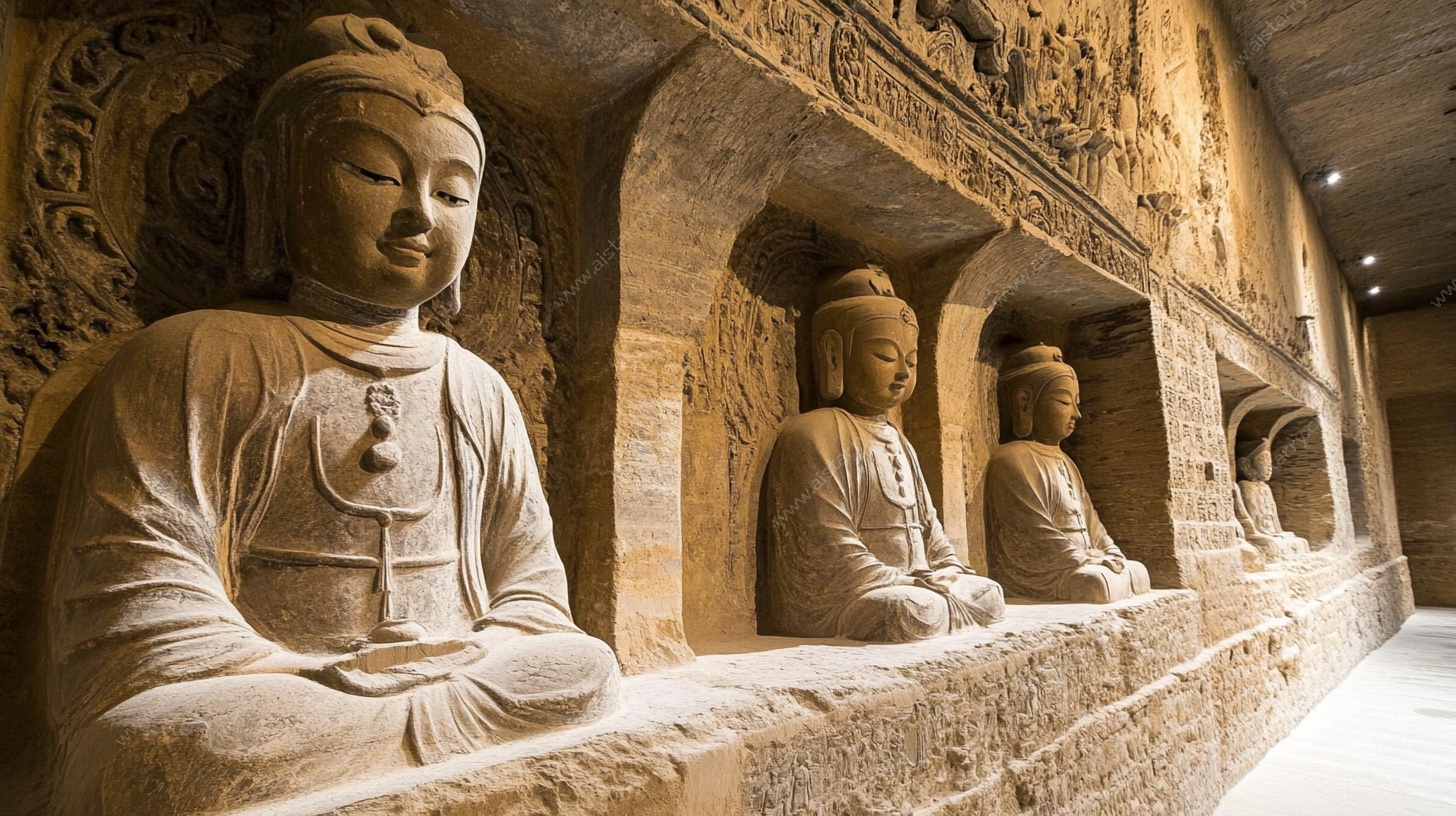 石窟佛像群雕内部景观