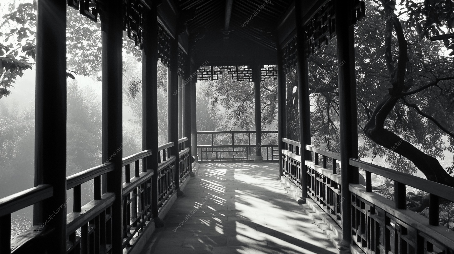 中式长廊光影景致