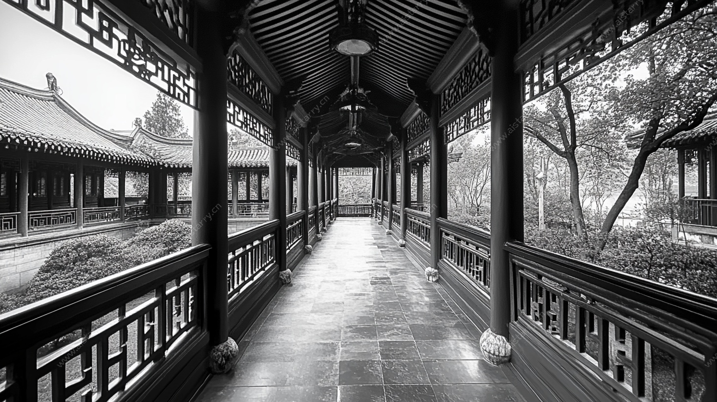 中式长廊黑白典雅景致