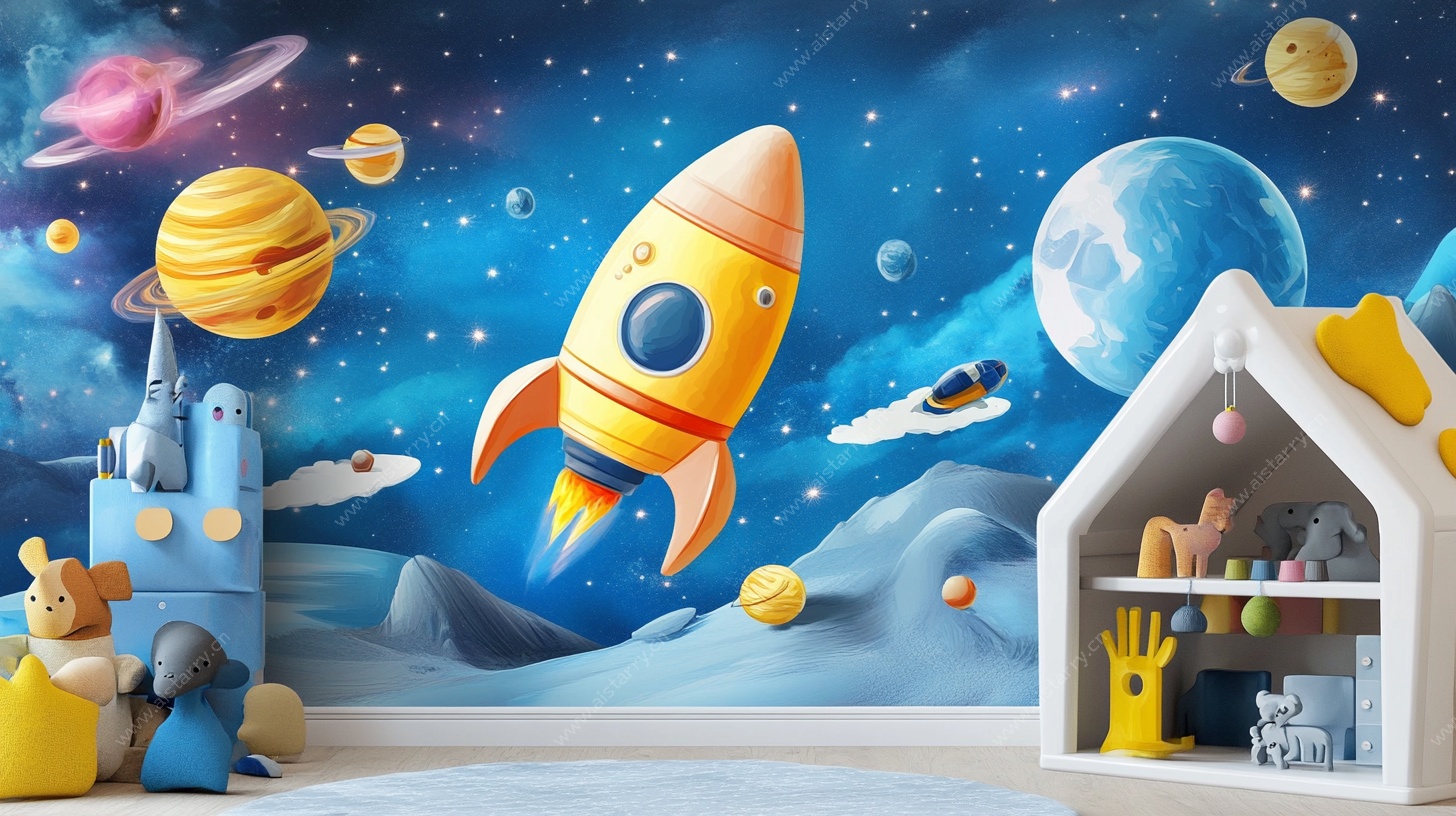 儿童房太空主题梦幻墙绘