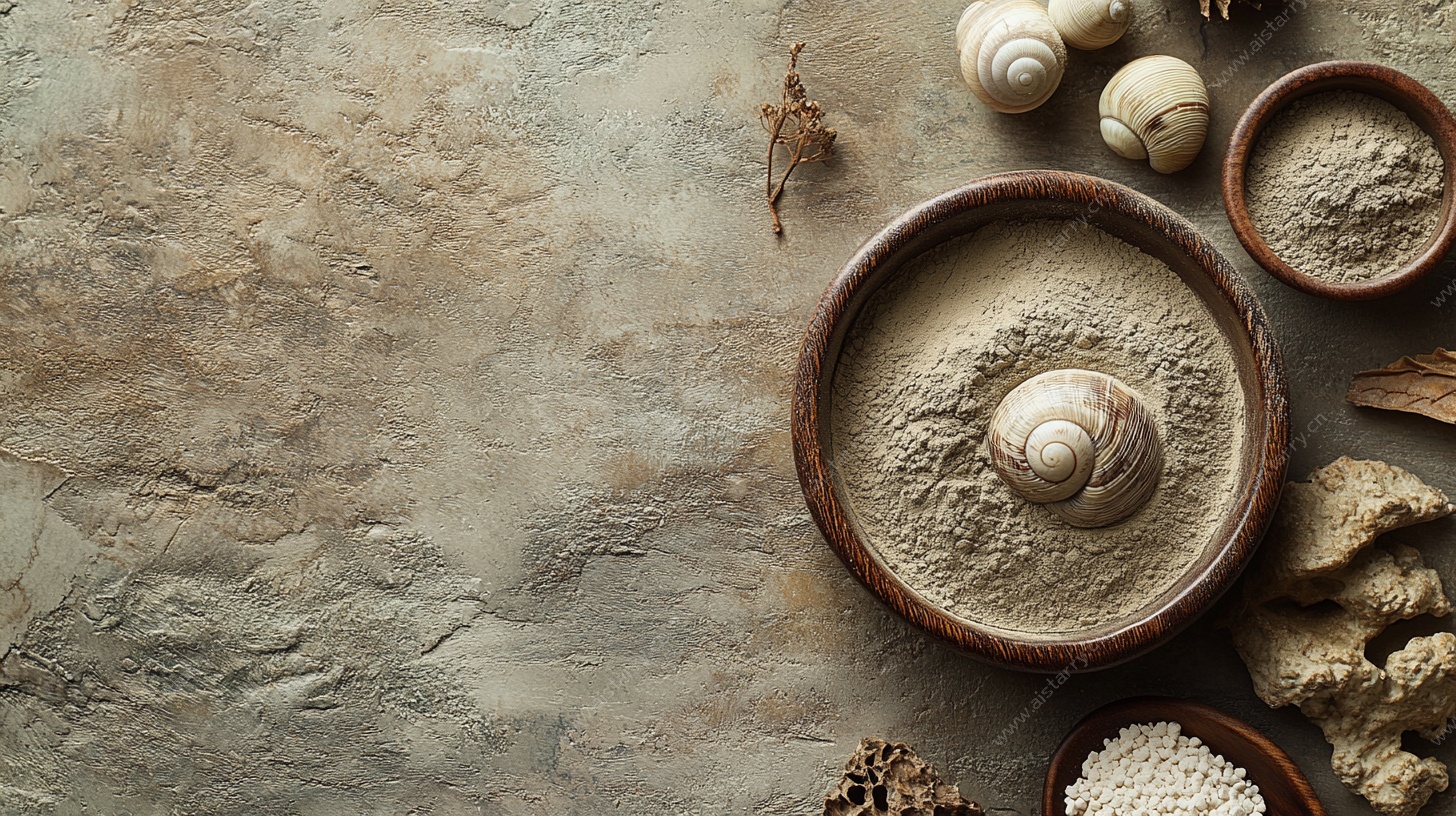 天然粉末与贝壳的静物组合