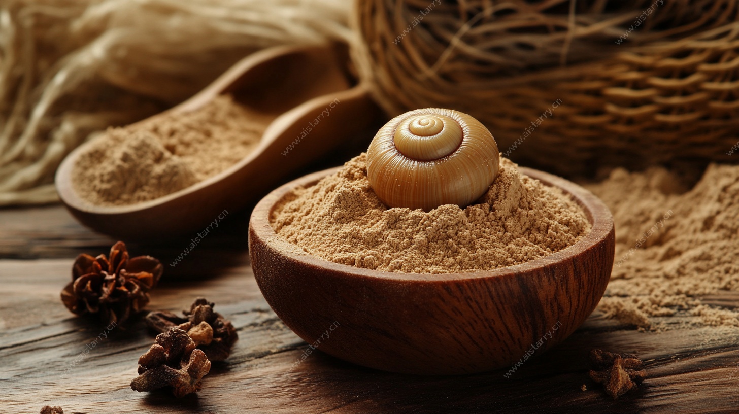 木碗中的粉末与蜗牛静物