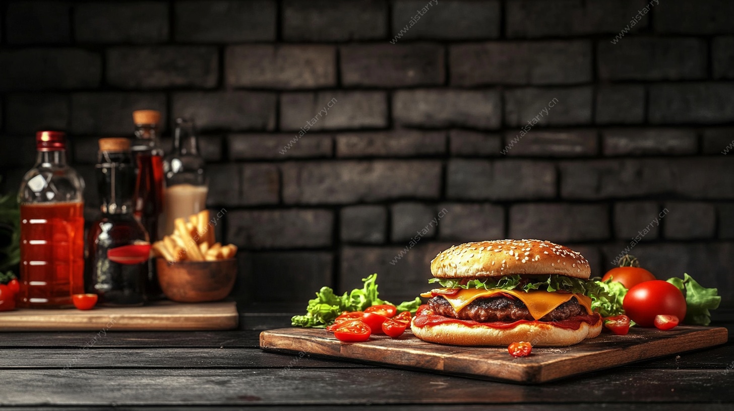 美味汉堡搭配多样食材