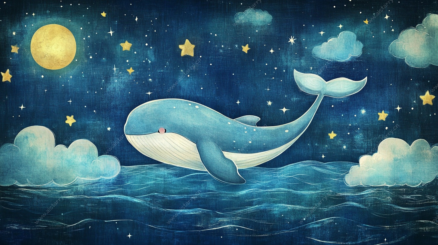 梦幻星空下的遨游鲸鱼