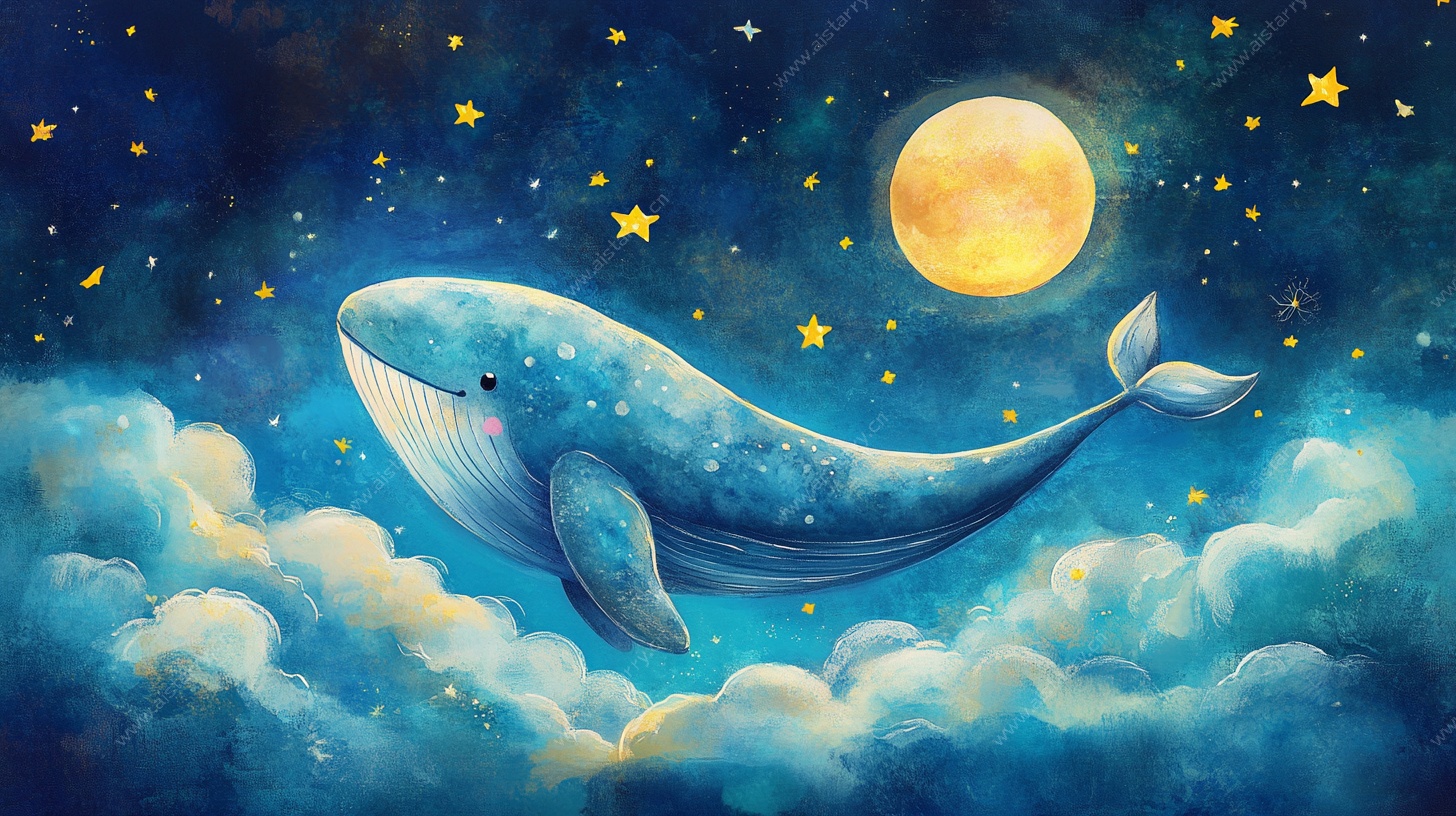 梦幻星空鲸鱼插画