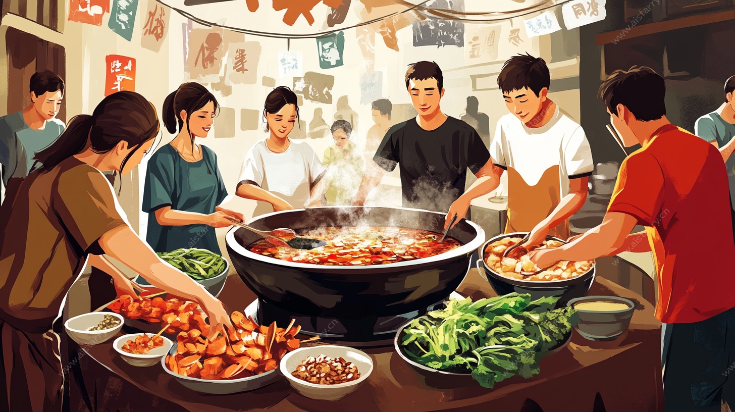 热闹大锅聚餐场景图