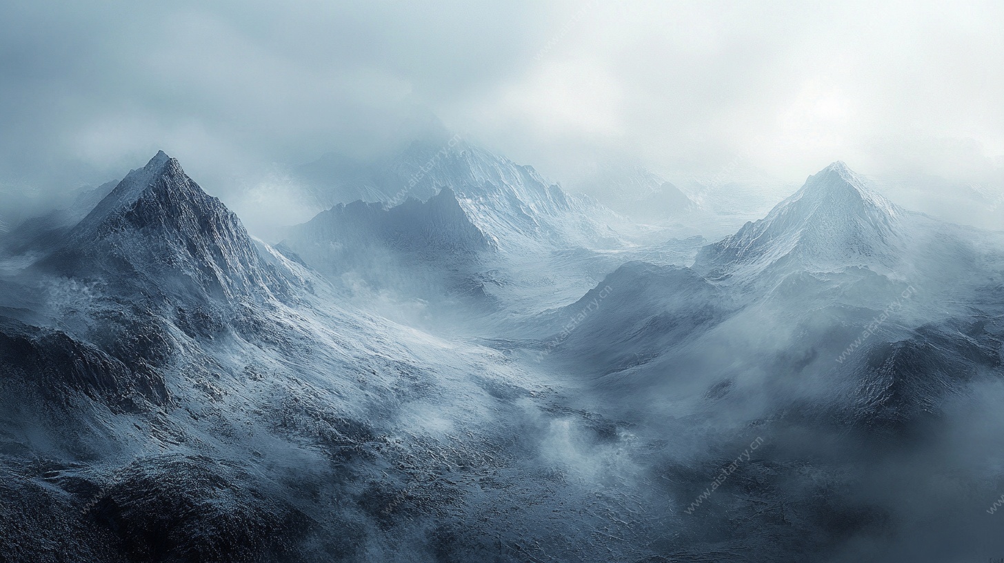 迷雾笼罩的壮丽雪山