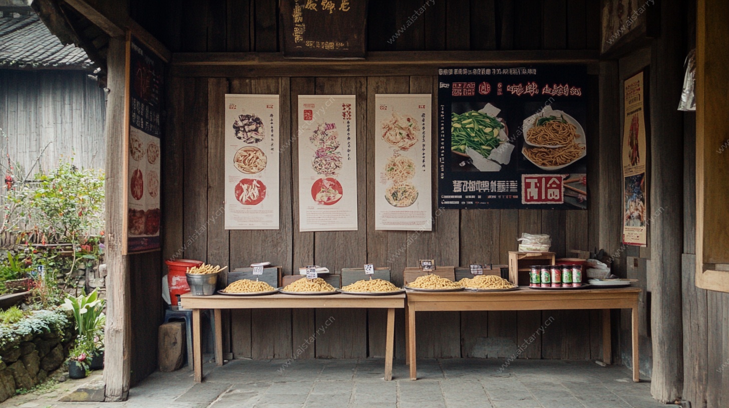 日式小店户外美食展示区