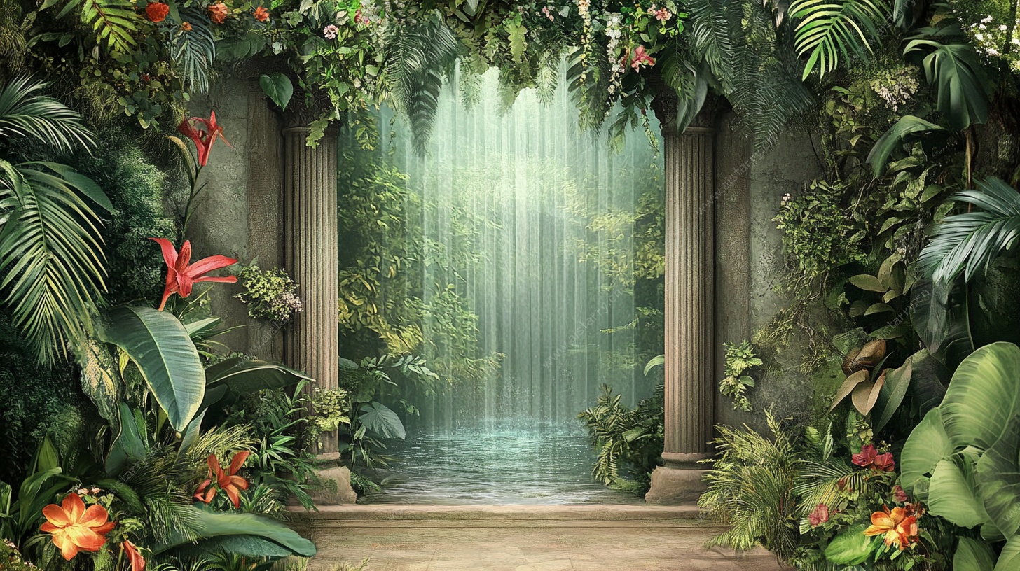 梦幻雨林中的神秘柱廊通道