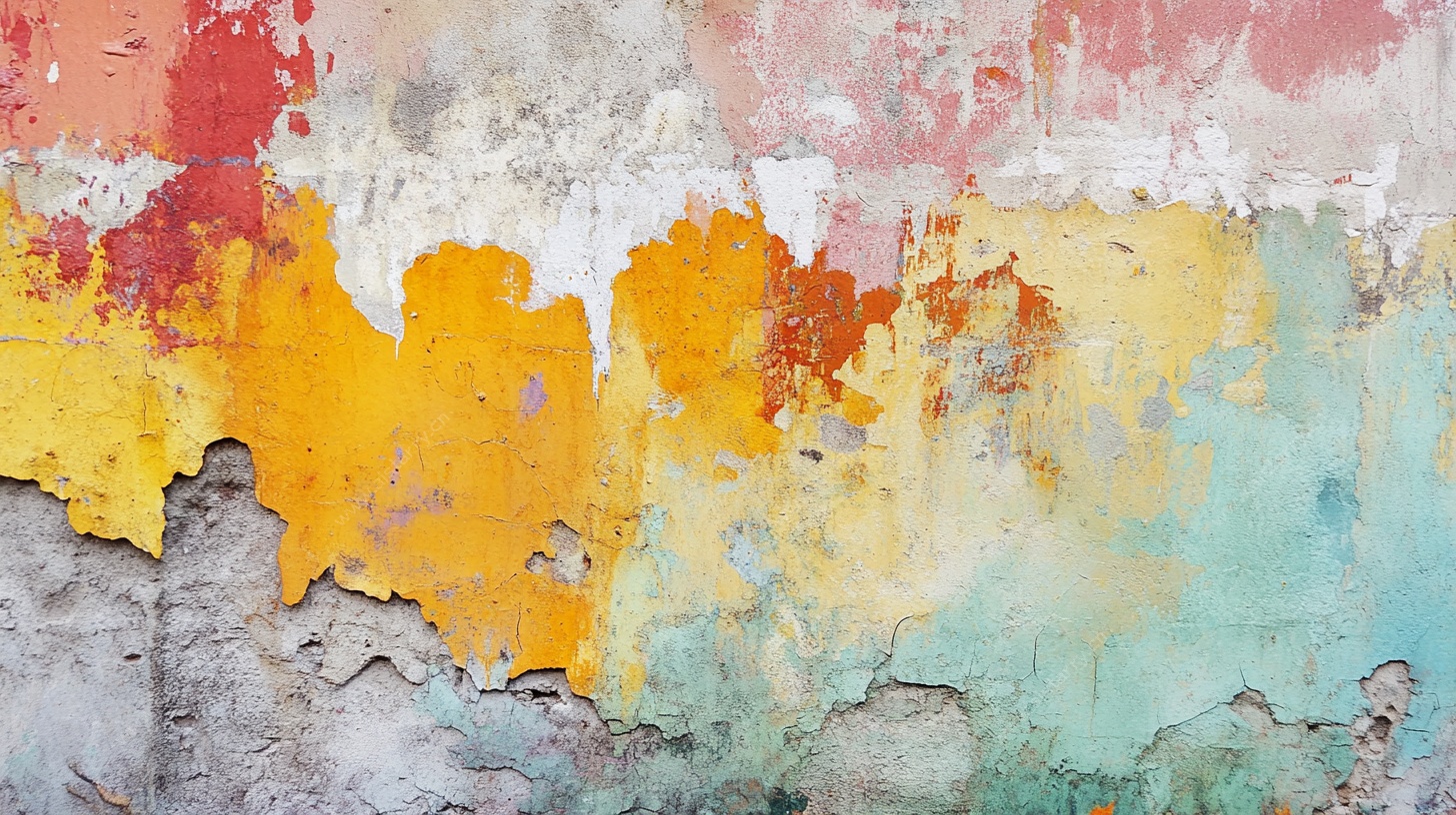 斑驳脱落的彩色旧墙面