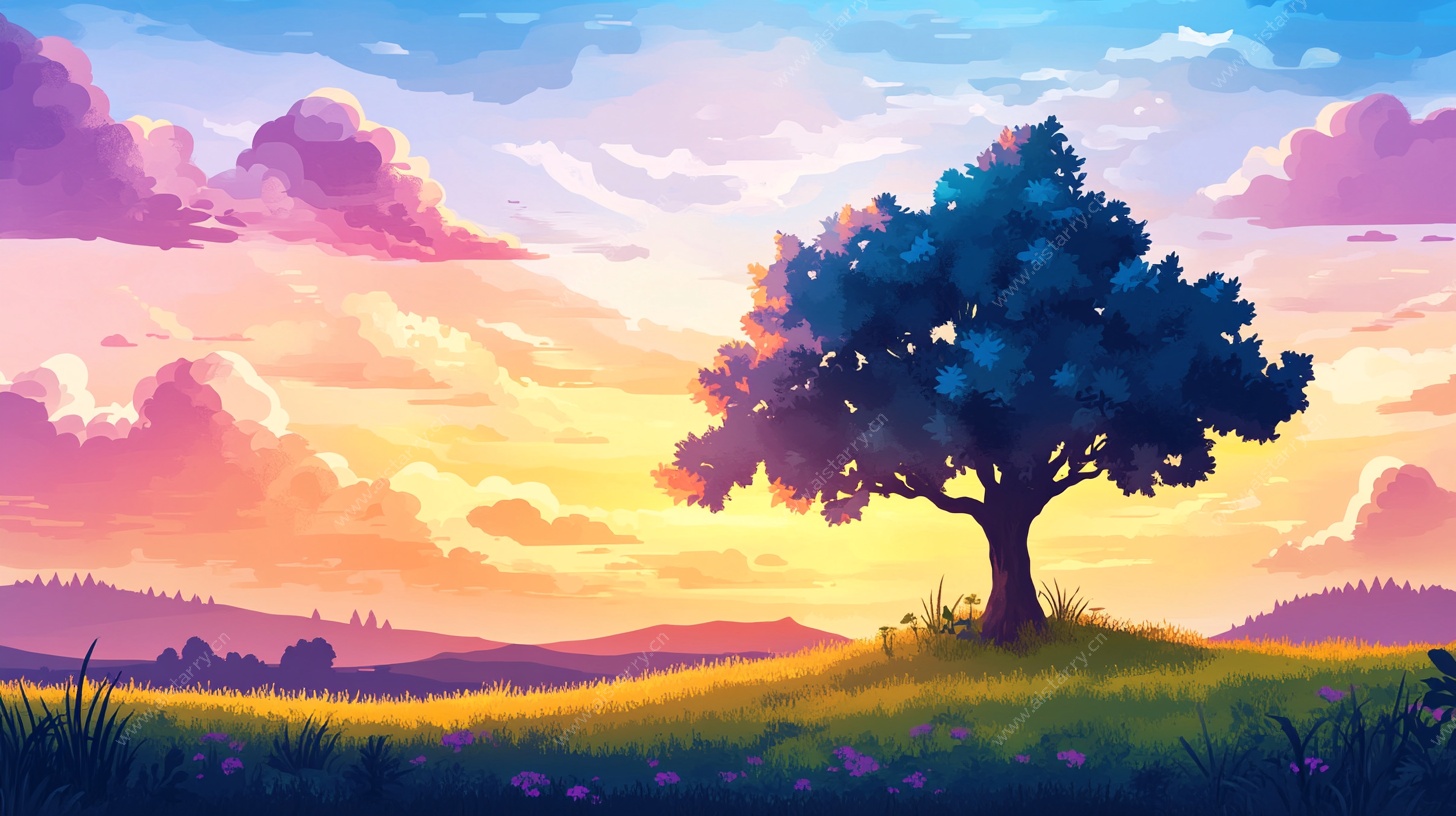 黄昏孤树风景图