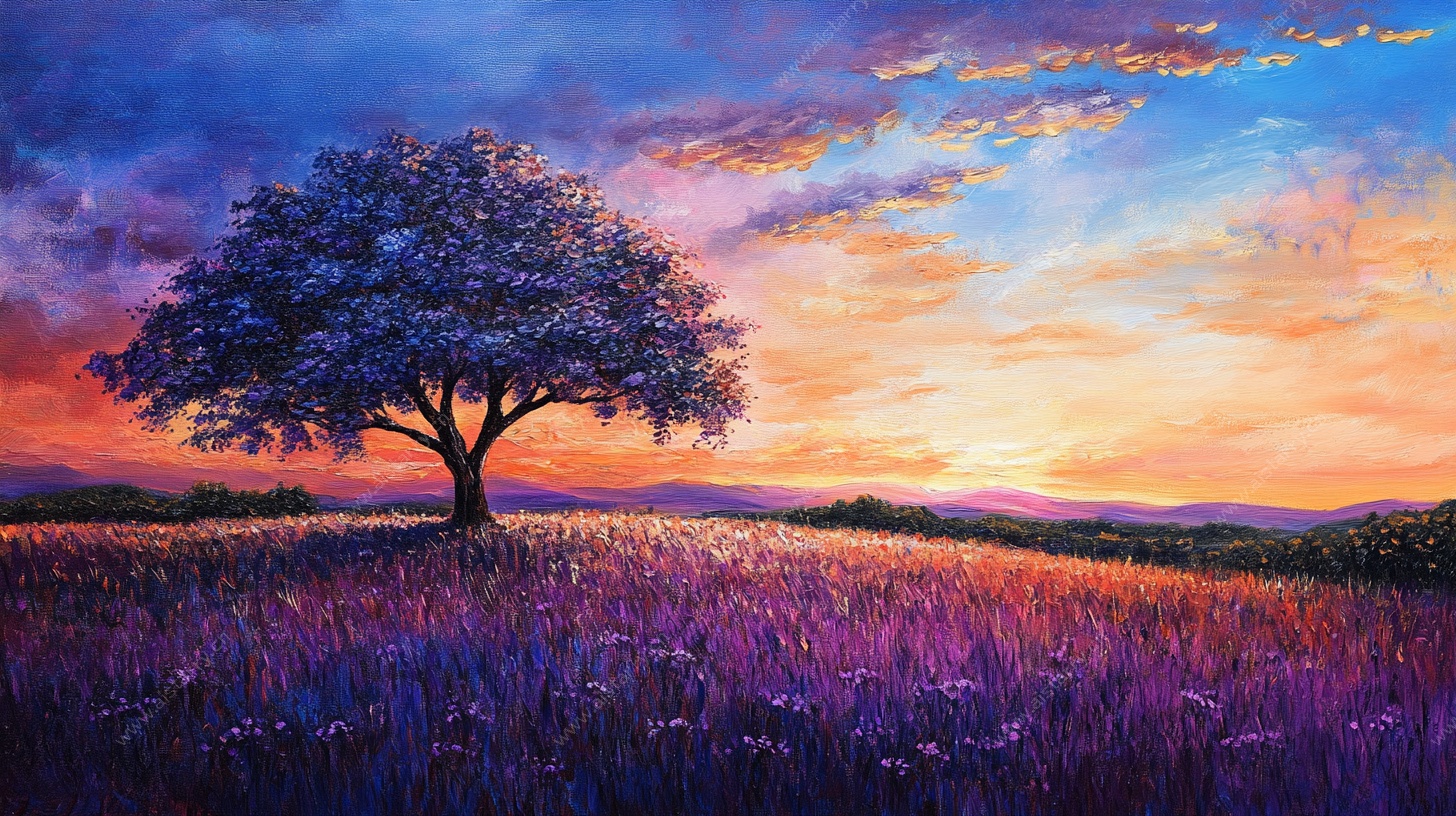 孤独树影下的绚烂黄昏