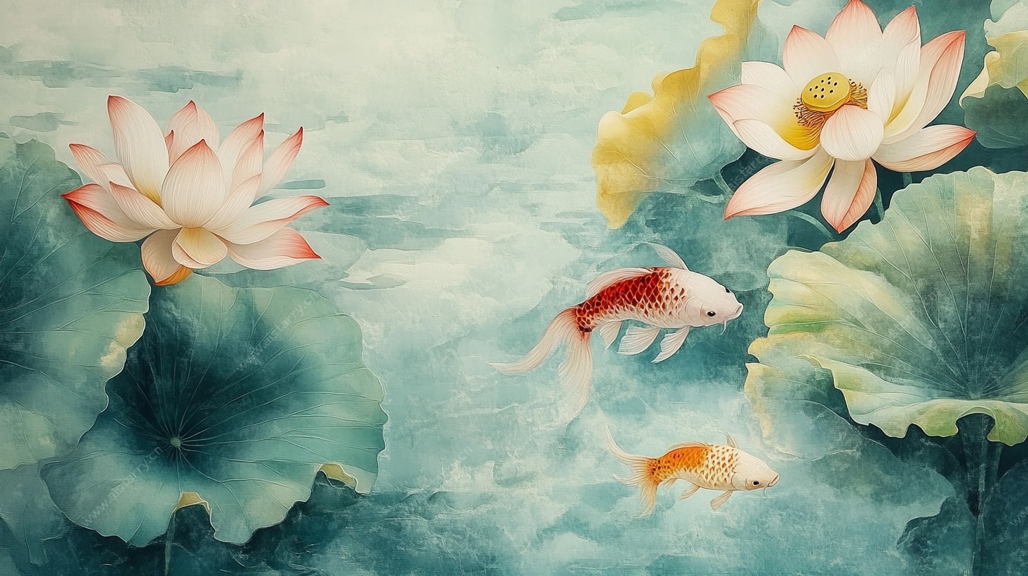 水墨荷塘锦鲤图