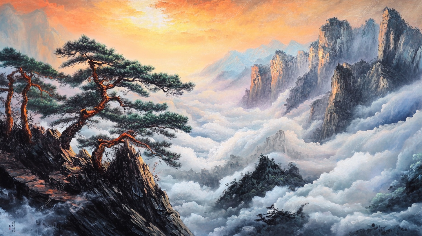 日出云海中的迎客松