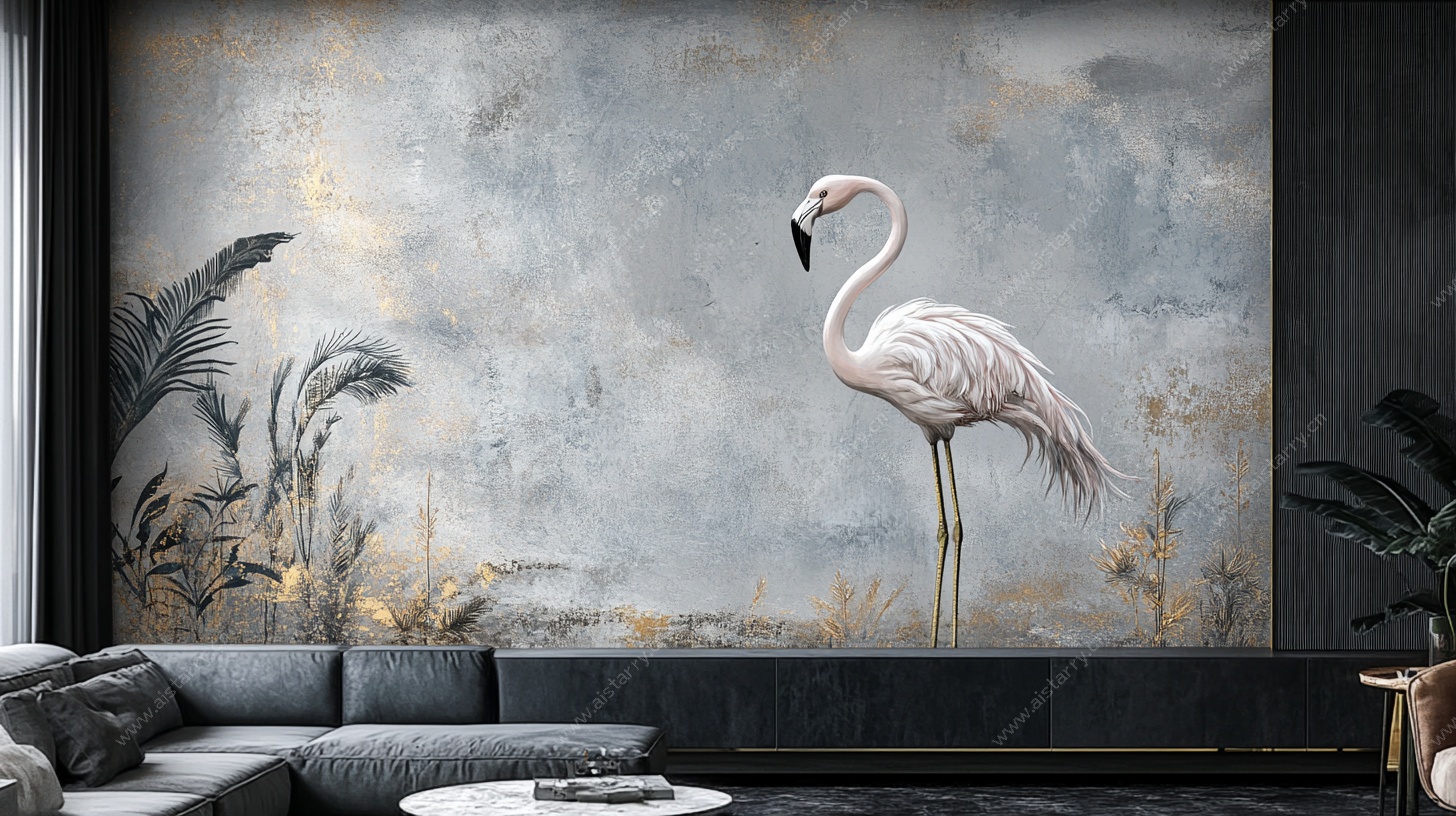 火烈鸟主题客厅壁画