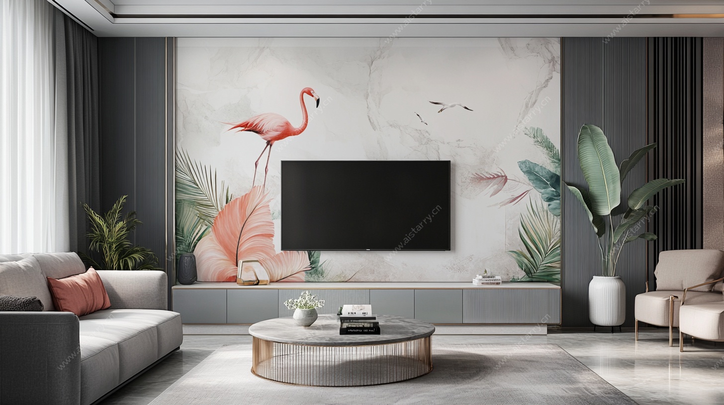 火烈鸟壁画客厅现代风空间