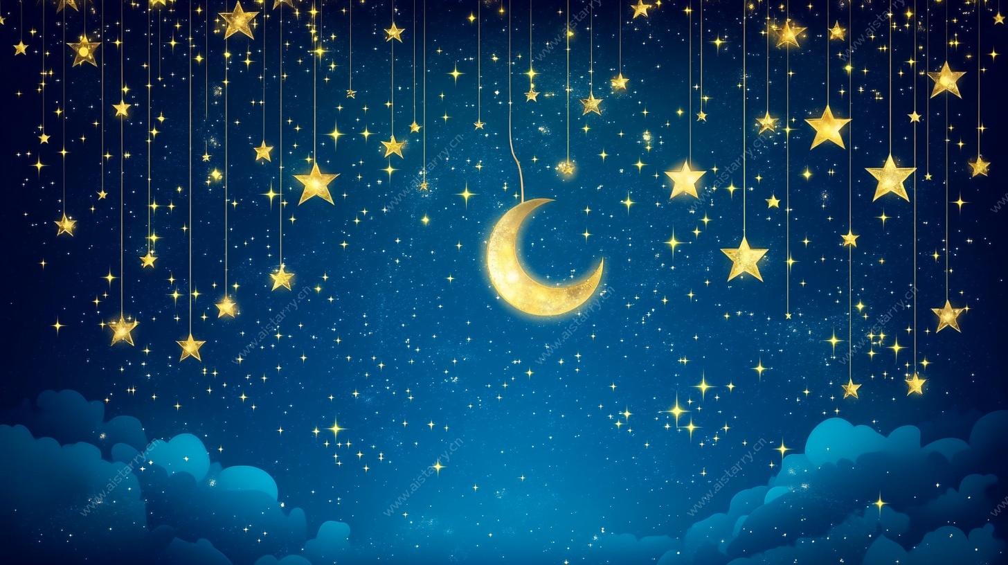 梦幻星空下的新月夜景