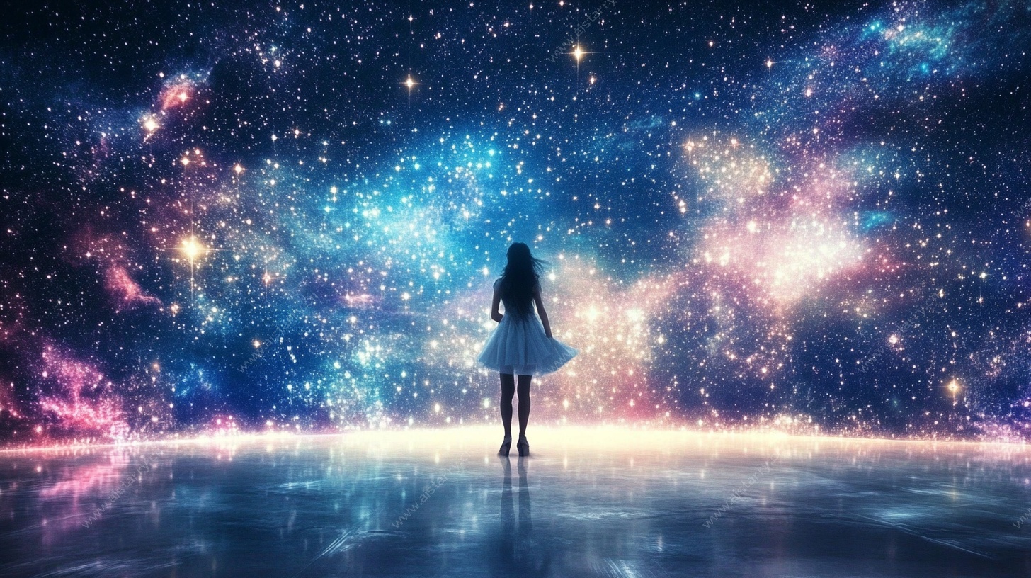 女孩凝望璀璨星空