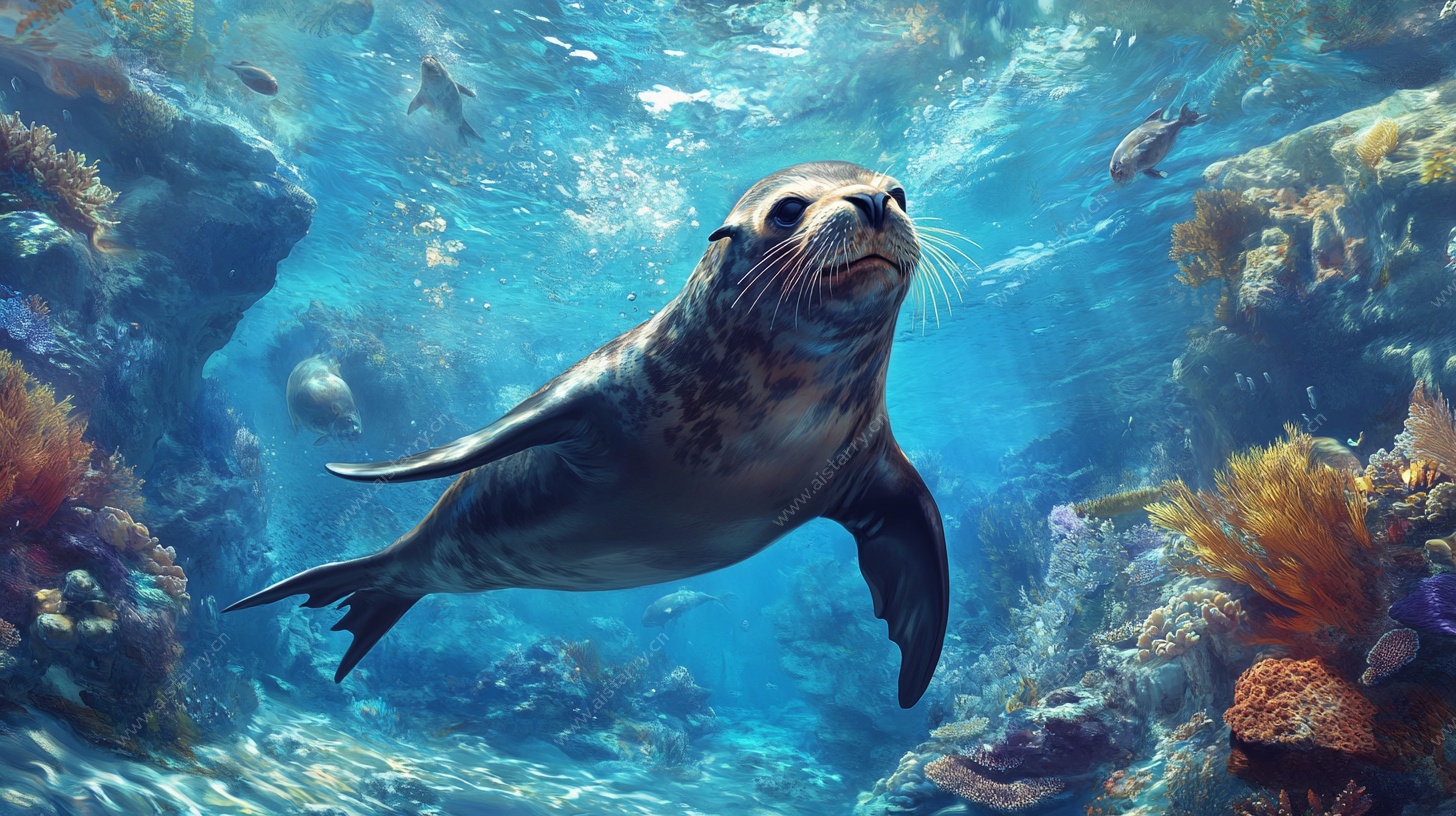 海底畅游的可爱小海豹