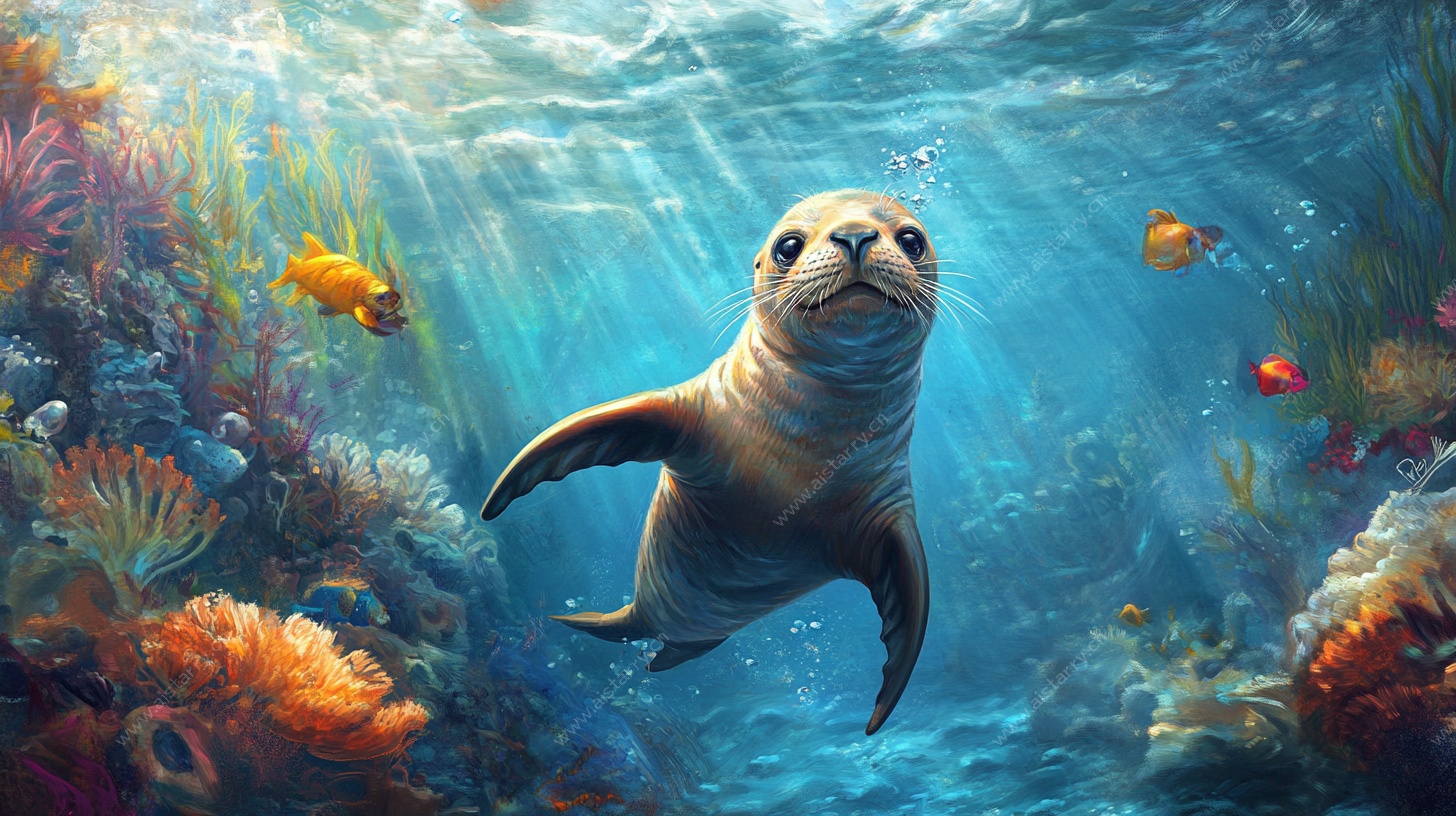 海底畅游的可爱小海豹