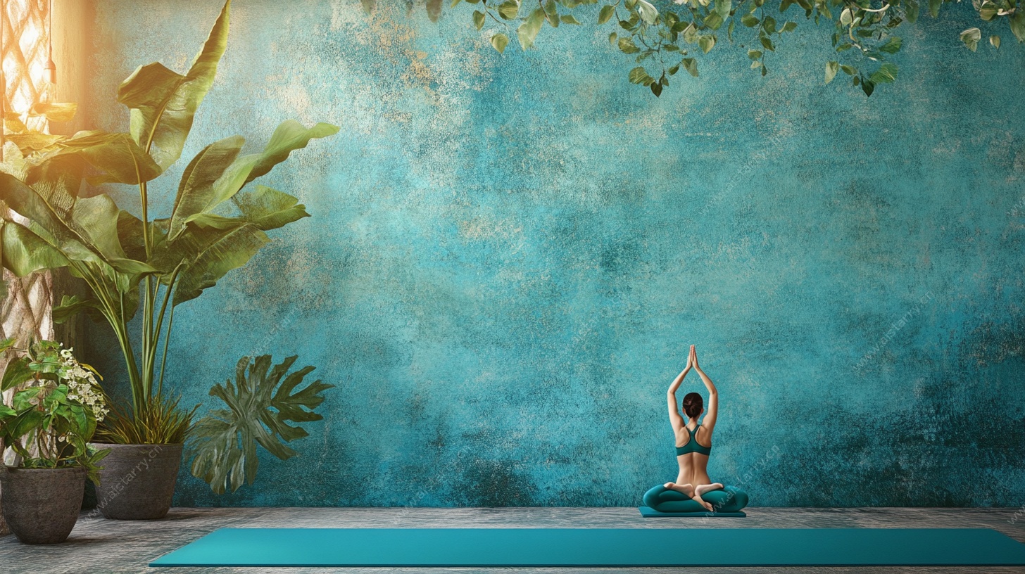 室内绿植环绕的瑜伽练习者